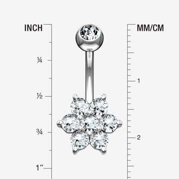 Detail View 1 of 14 Karat White Gold Spring Flower Sparkle Prong Set Belly Button Ring-Clear Gem